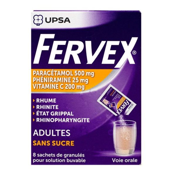 FERVEX SANS SUCRE, granulé pour solution buvable en sachet - 8 sachets