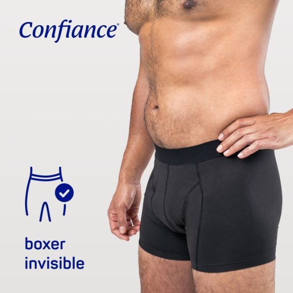 Boxer absorbant lavable noir Confiance Men - Taille L