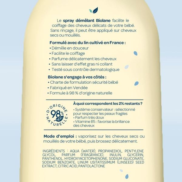 Spray Capillaire Démêlant Bébé au lin - 200 ml