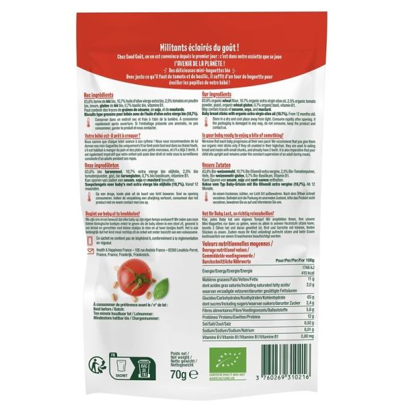 Mini-baguettes à la tomate et au basilic - 70gr