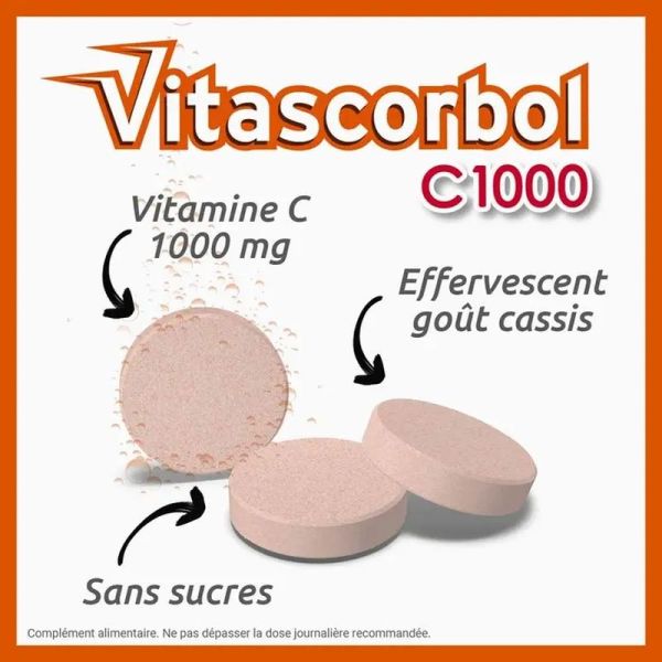 C1000 Comprimés Effervescents Sans Sucre Cassis - 15 comprimés