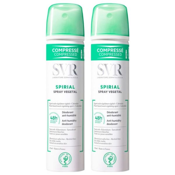 SVR Spirial Spray Végétal Déodorant Anti-Humidité 48H - Lot de 2 x 75 ml