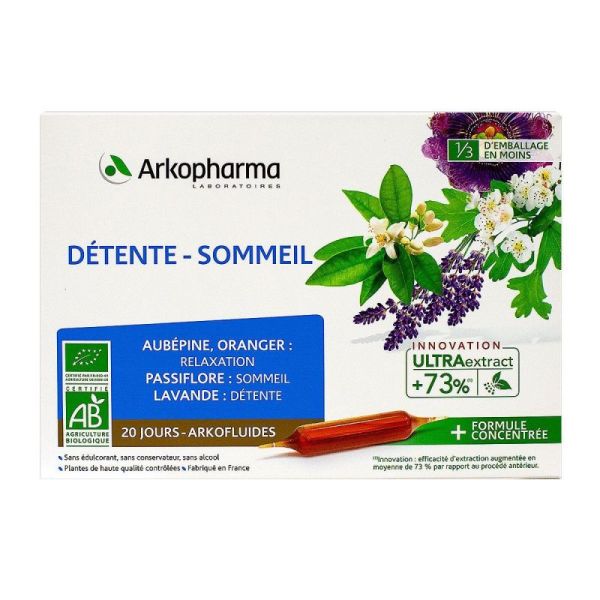 Arkopharma Arkofluides Détente Sommeil Bio - 20 Ampoules