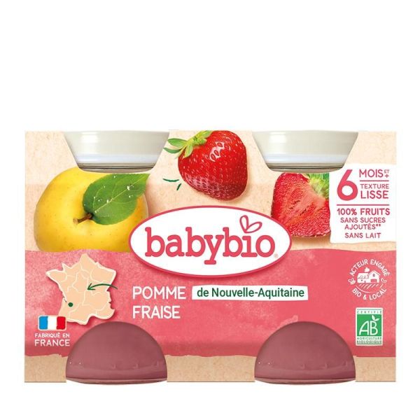 Babybio - Fruits Pomme de Nouvelle-Aquitaine & Fraise - Petits pots 2x130g