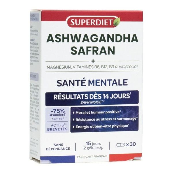 Ashwagandha Safran Santé mentale - 30 gélules
