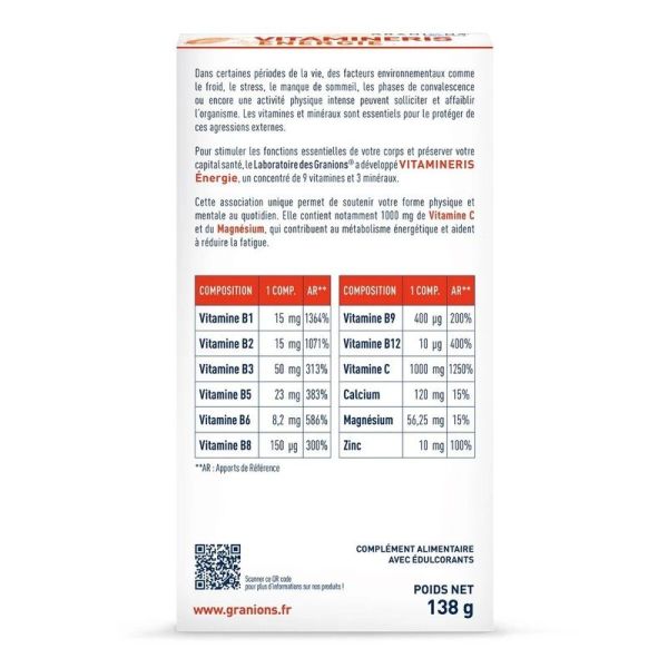 Construction musculaire Vitamineris Énergie 1000mg - 28 comprimés