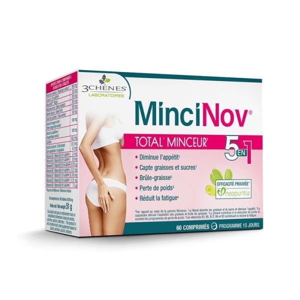 3 Chênes Mincinov – Total Minceur 5 en 1 – Comprimés - Boite de 60 comprimés