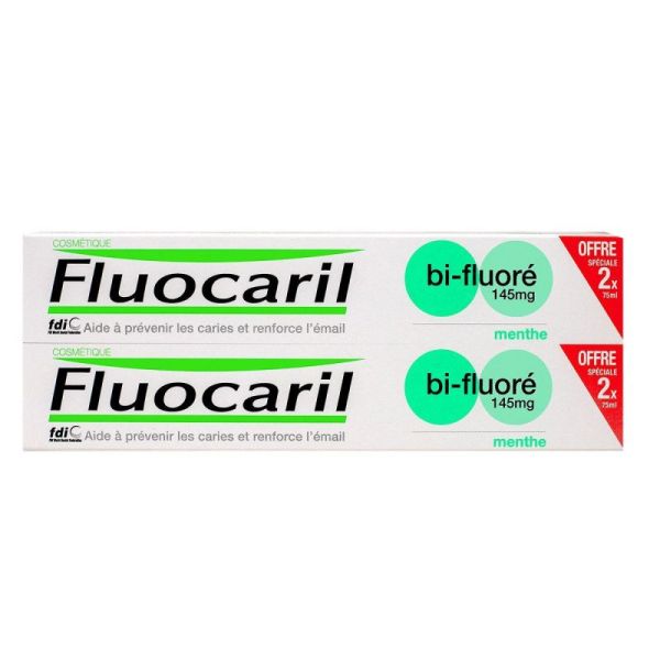 Fluocaril Dentifrice Menthe Bi-Fluoré - Lot de 2 x 75 ml