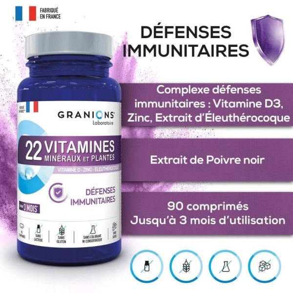 22 Vitamines Minéraux et Plantes - 90 comprimés