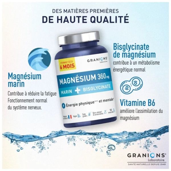 Magnésium Marin + Bisglycinate Format éco 6 mois - 180 comprimés