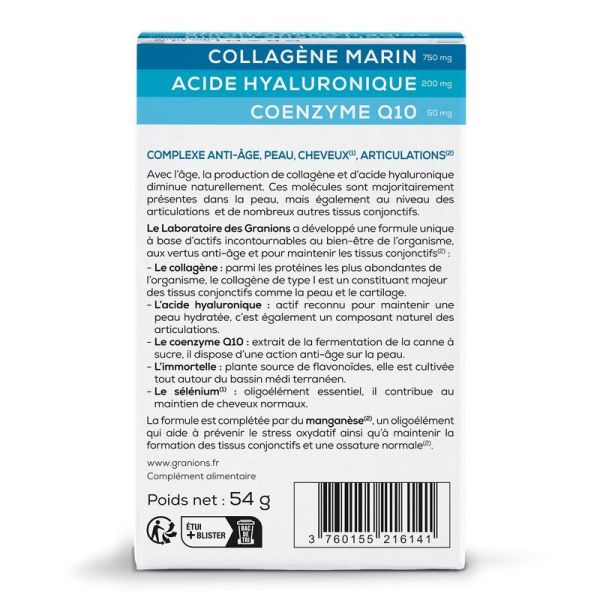 Complexe Collagène Acide Hyaluronique Coenzyme Q10 - 60 Comprimés