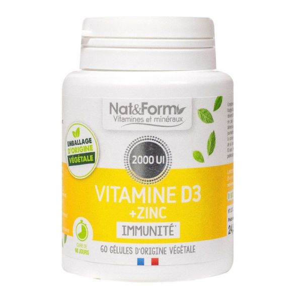 Nat & Form Vitamines et Minéraux Vitamine D3 + Zinc - 60 Gélules Végétales 