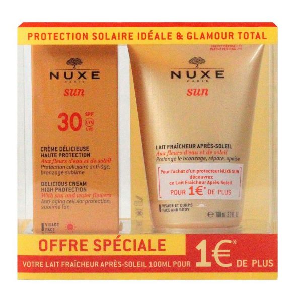 NUXE SUN DUO Crème Délicieuse Visage SPF30, 50ml + Le Lait Après-solaire - 100ml