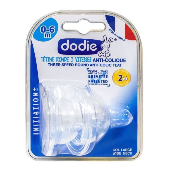 Dodie Tétines Rondes 3 Vitesses Anti-Colique Débit Moyen 0-6 Mois - 2 unités