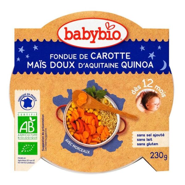 Assiette Bonne Nuit - Fondue de Carotte & Maïs Doux d'Aquitaine au Quinoa