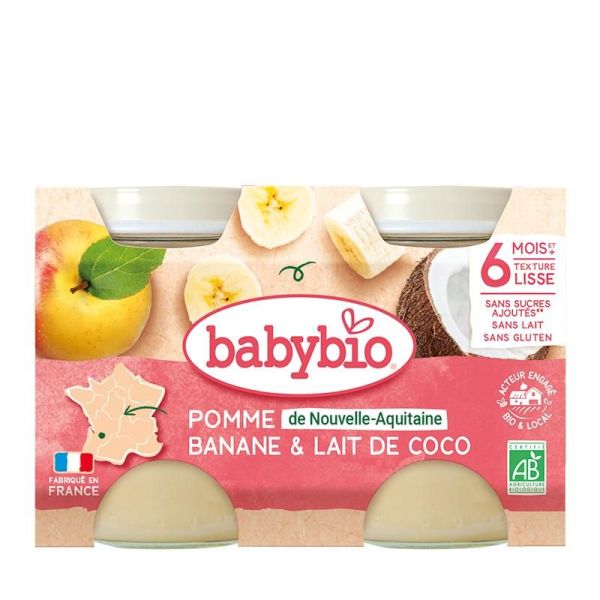 Babybio - Fruits Pomme de Nouvelle-Aquitaine Banane Lait de Coco - Petits pots 2x130g