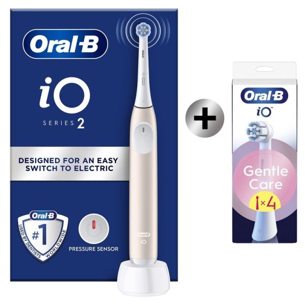 iO2 Brosse À Dents Électrique Rose Clair Avec Brossette + 4 Brossettes