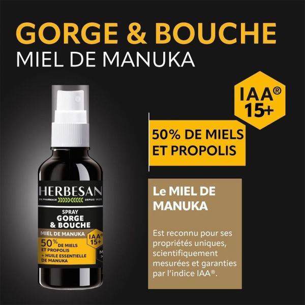 Spray Gorge et Bouche Miel de Manuka IAA 10+ - 25ml