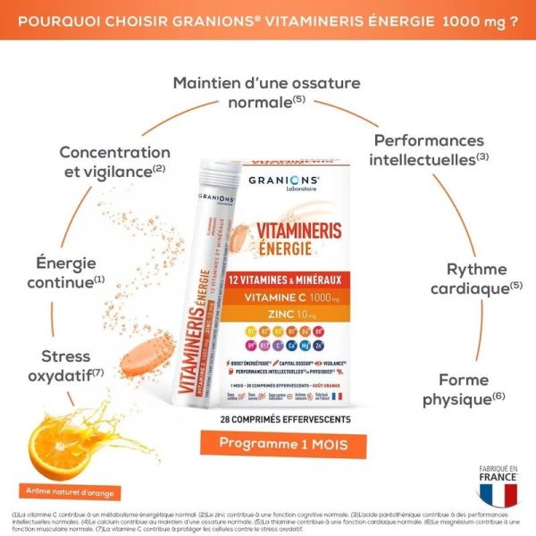 Construction musculaire Vitamineris Énergie 1000mg - 28 comprimés