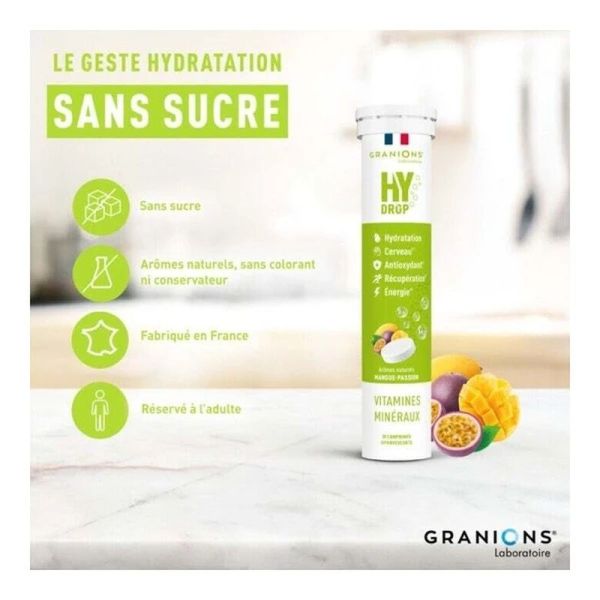 HYDROP - Hydratation Électrolytes Mangue Passion - 20 comprimés effervescents