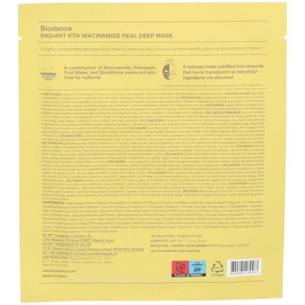 REAL DEEP MASK Masque Radiant Vita Niacinamide Illuminateur Unifiant - 34g