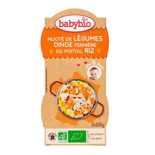 Bol Menu du Jour - Mijoté de Légumes, Dinde Fermière du Poitou & Riz, 2x200g