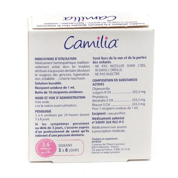 Camilia dents bébé Boiron unidoses