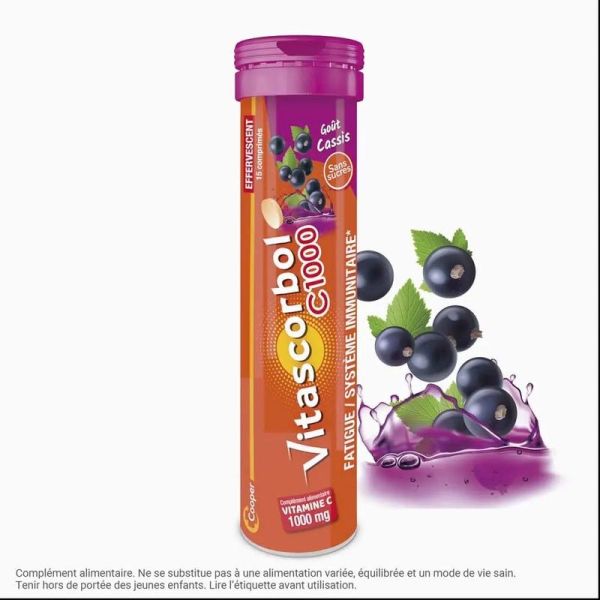 C1000 Comprimés Effervescents Sans Sucre Cassis - 15 comprimés