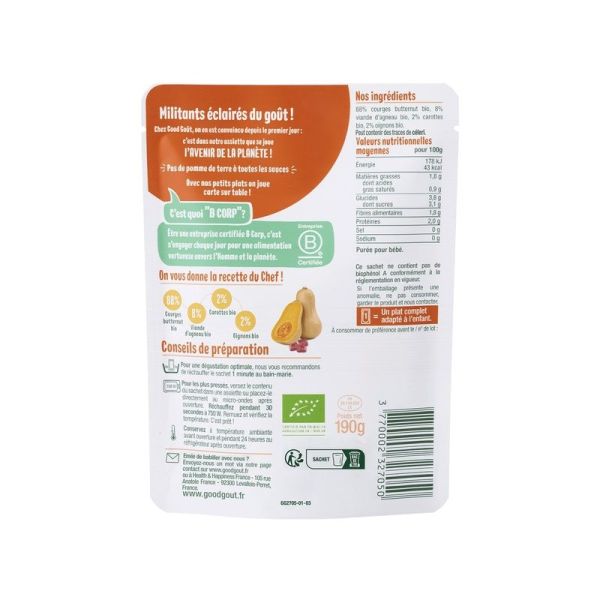 Courges butternut sauté d'agneau - 190gr