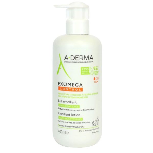 A-DERMA Exomega Control Lait Émollient Anti-Grattage Flacon Eco Conçu - 400 ml