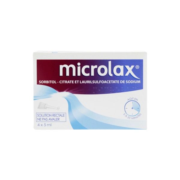 MICROLAX SORBITOL CITRATE ET LAURILSULFOACETATE DE SODIUM, solution rectale en récipient unidose - 4 récipients