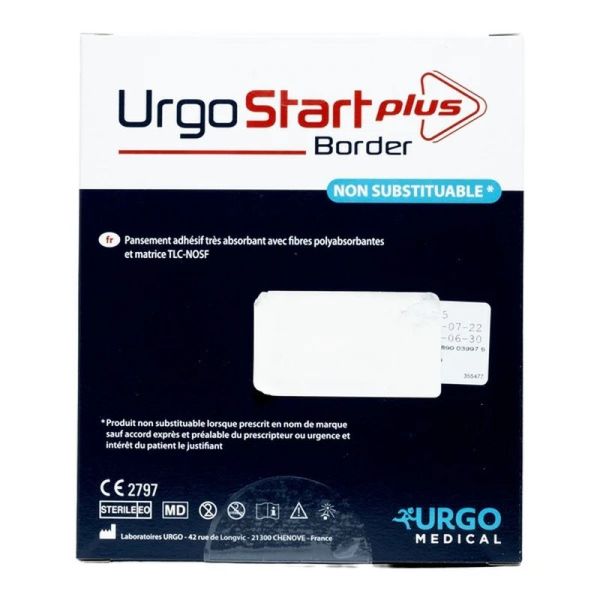 UrgoStart Plus Border pansement adhésif siliconé - 8 cm x 8 cm, 16 pansements