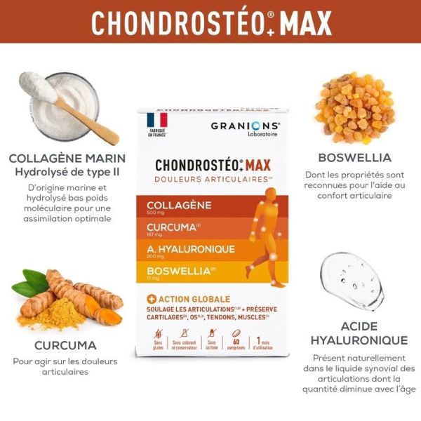 Chondrostéo Max - Collagène, Curcuma & Acide hyaluronique