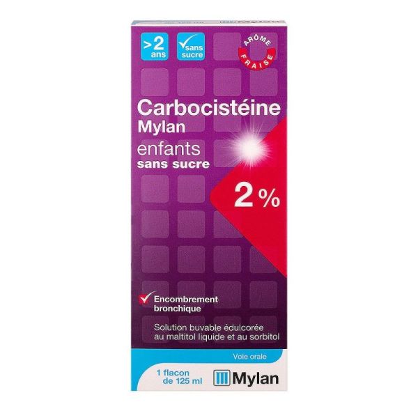 CARBOCISTEINE MYLAN 2%  SIROP ENFANTS TOUX GRASSE SANS SUCRE