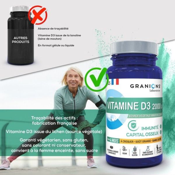 Vitamine D3 2000 UI - 30 comprimés à croquer