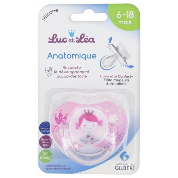 Luc et Léa Sucette Silicone Anatomique avec Anneau Modèle : Princesse - 6-18 Mois 