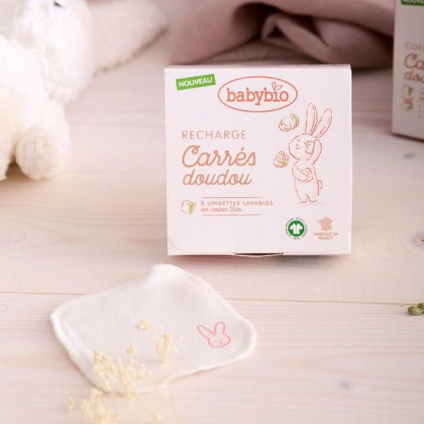 Babybio Recharge carrés doudou - 8 lingettes lavables en coton bio
