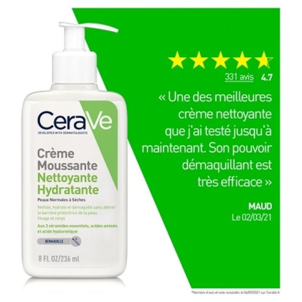Crème moussante nettoyante hydratante visage - 236ml