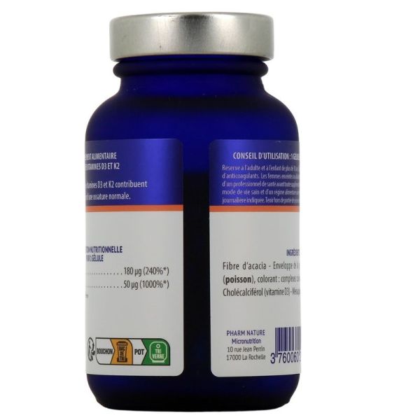 Vitamine D3 + K2 Synergie Optimale - 60 gélules