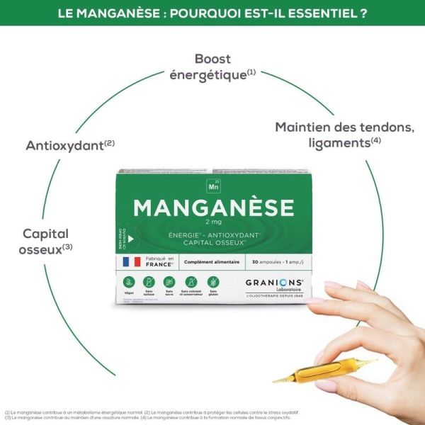 Manganèse 2 mg - 30 ampoules buvables