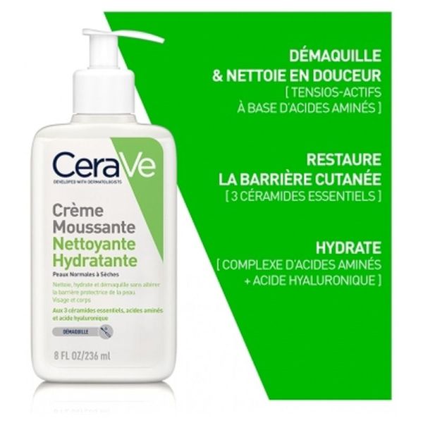 Crème moussante nettoyante hydratante visage - 236ml