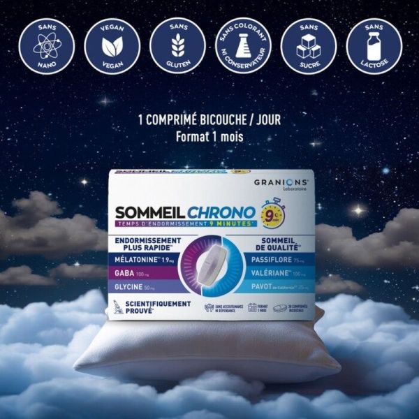 Sommeil Chrono - GABA, Mélatonine & Passiflore - 30 comprimés
