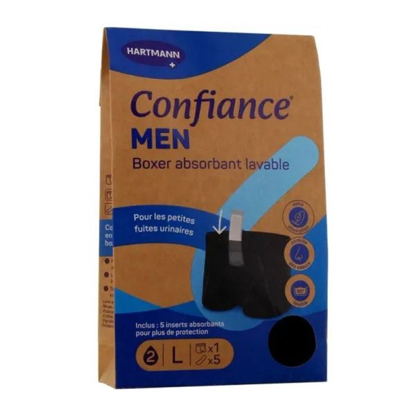 Boxer absorbant lavable noir Confiance Men - Taille L
