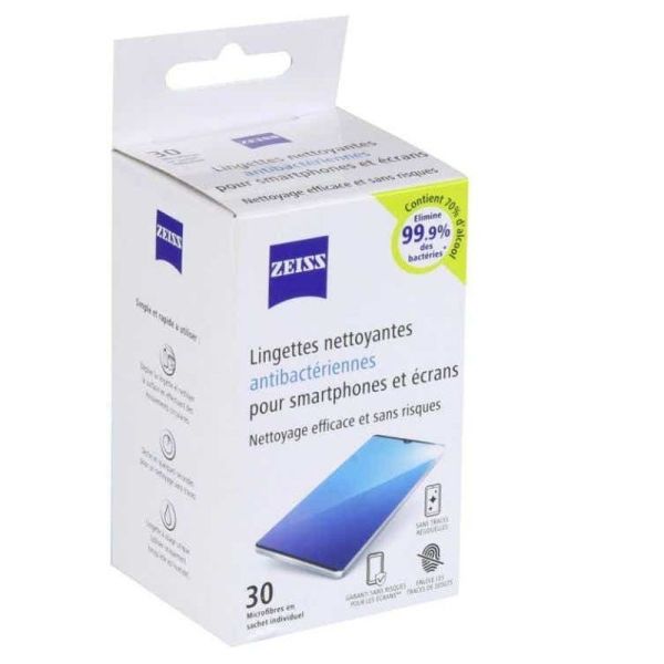 Lingettes nettoyantes antibactériennes pour smartphones et écrans - 30 unités