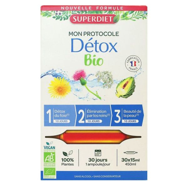 Superdiet Protocole Détox Bio - 30 Ampoules