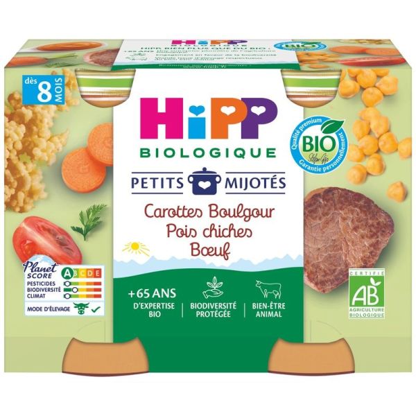 Carottes Boulgour Pois chiches Bœuf - 2 x 190 g