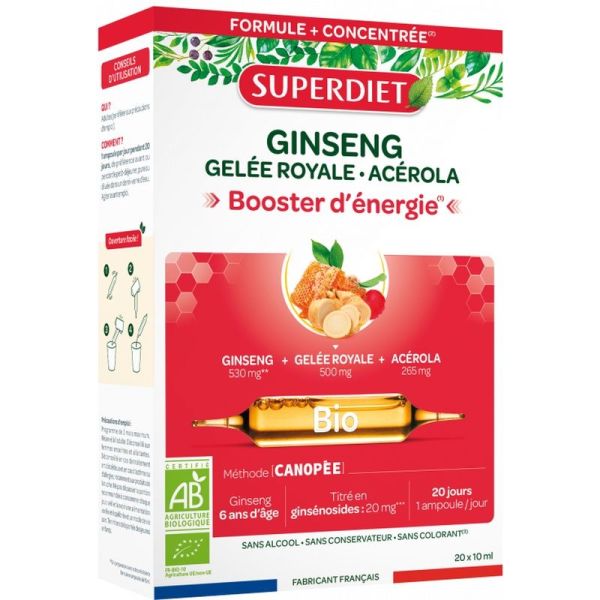 Ginseng Gelée Royale Acérola Bio - 20 ampoules