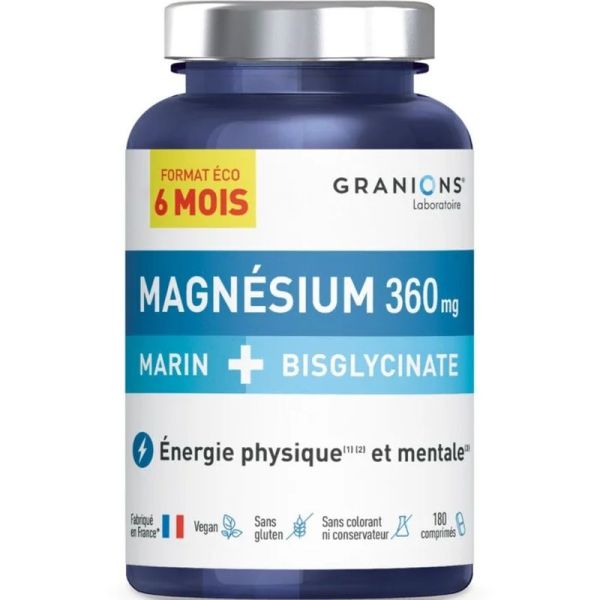 Magnésium Marin + Bisglycinate Format éco 6 mois - 180 comprimés