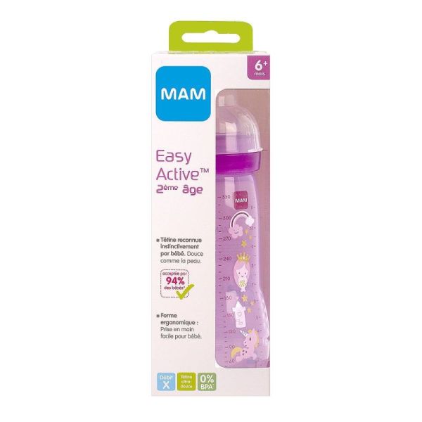 MAM Biberon Easy Active coloré 2ème âge Rose - 330 ml