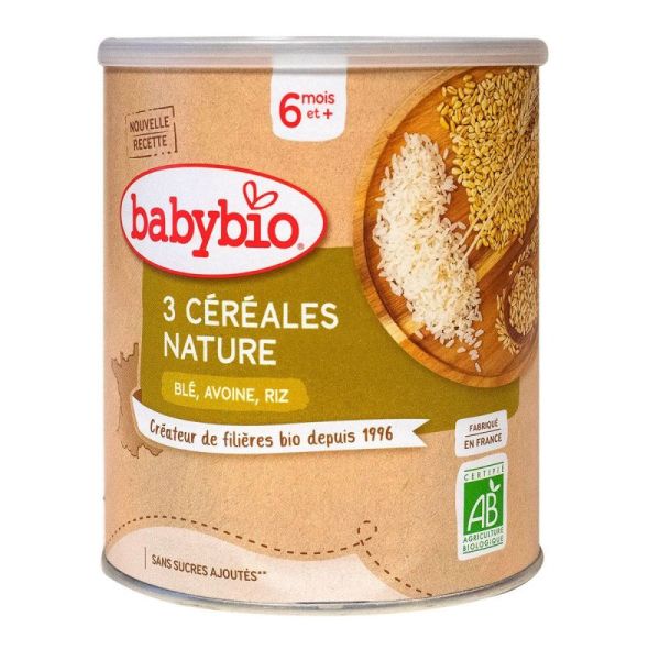 Babybio 3 Céréales Nature  6 mois et plus - 220g